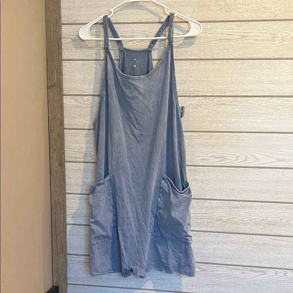 Blue Sleeveless Romper with Pockets
